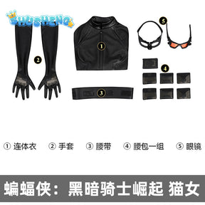 Catwoman Selina Kyle Cosplay Costume Black PU Leather Jumpsuit Eyemask Women Dark Knight Rises Outfits Suit for Halloween Party