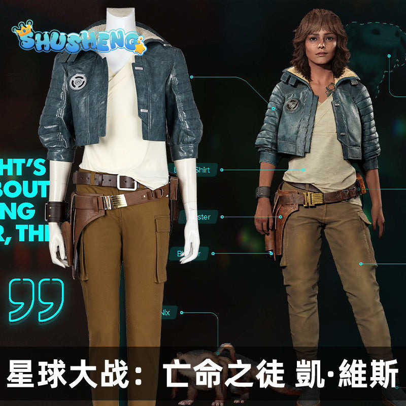 Halloween Party Game Starwars：Outlaws Kay Vess Cosplay Costume Adult TV Battle Suit Space Shirt Coat Pants Outfits Set for Women