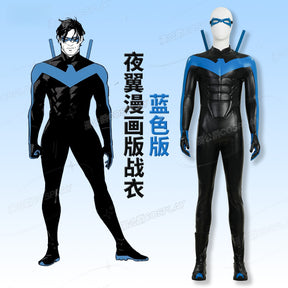 Shusheng-R Nightwing Dick Grayson Cosplay Costume 3D Jumpsuit Catsuit Zentai Man Halloween Party Bodysuit Shoes