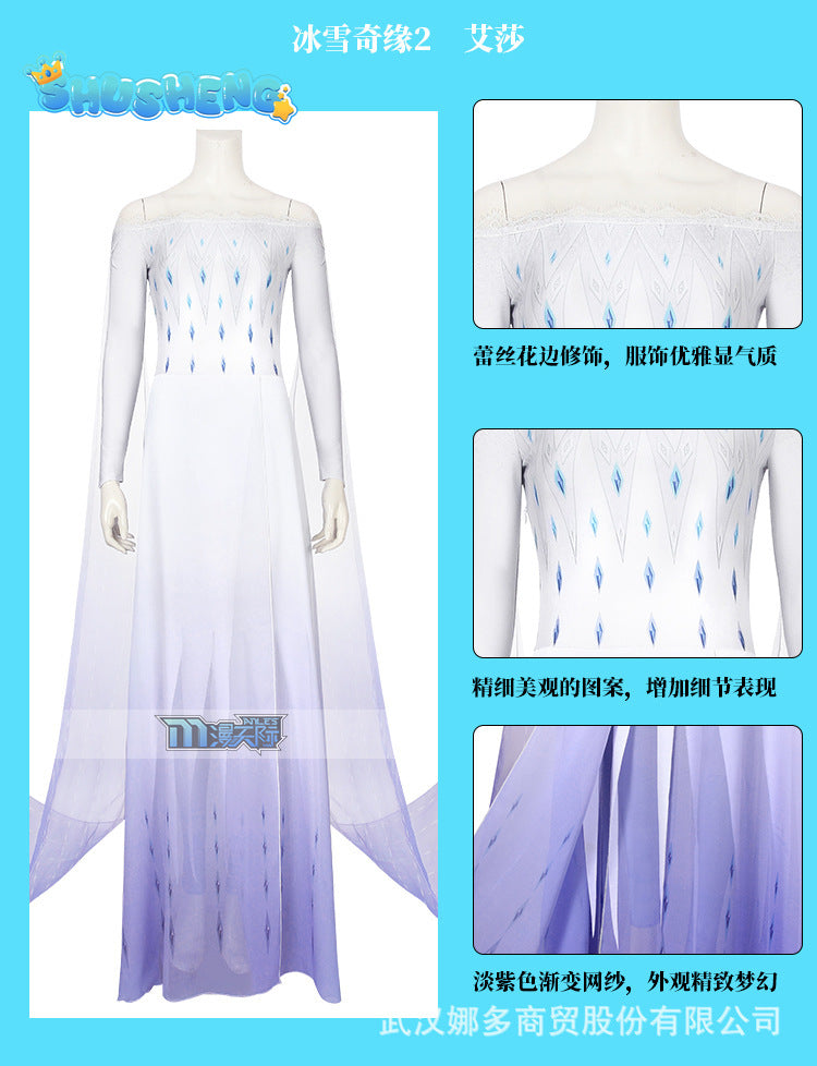 Snow Queen Elsa Dress Princess Cosplay Costume Women Adult Halloween Carnival Party For Girls Long Cloak Fancy Dresses