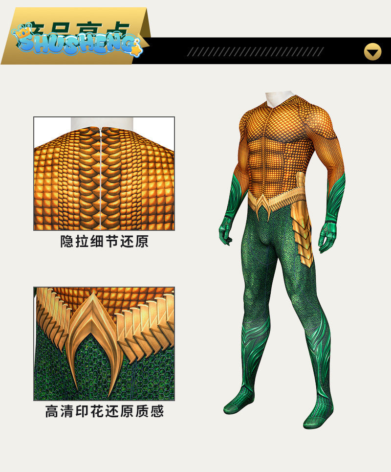 Aquaman Cosplay Costumes Man Boys Male Arthur Zentai Bodysuit Suit Adults Kids Superhero Halloween Jumpsuit