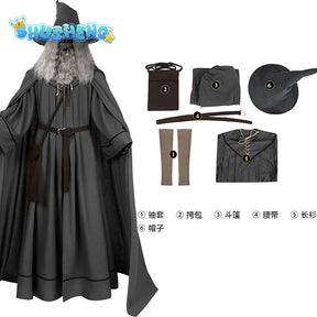 Movie Gandalf Cosplay Costume Anime Sorcerer Cos Uniform Halloweeen Carnival For Men Women Cloak Cape Hat Suit Perform Clothes