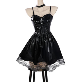 Anime Death Note Misa Amane Cosplay Costume Wig Imitation Leather Sexy Dress Necklace Lace Sleeves Stocking