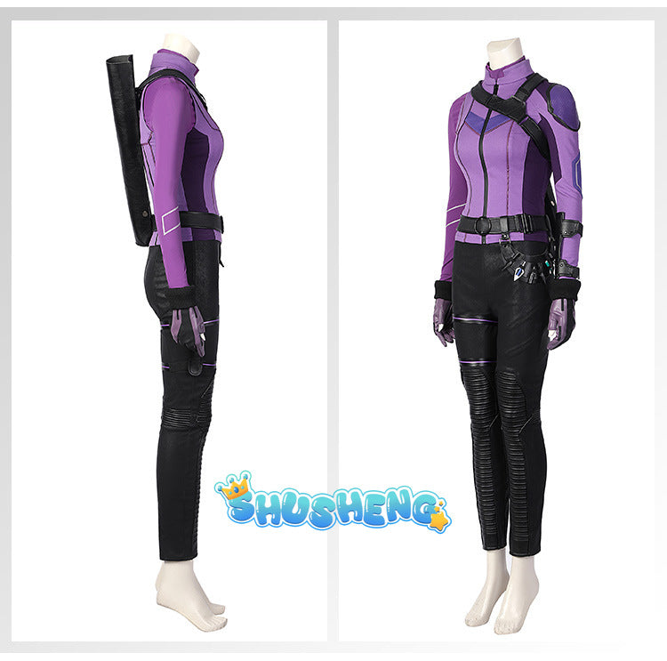 Female Hawkeye Kate Bishop Cosplay Costume with Quiver Hawkeye Super Powered Hero Outfit for Halloweewn Carnival Party