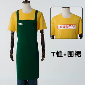 Taro Sakamoto Cosplay Anime Costume Sakamoto Days Lu Shaotang Yellow Pants Apron Glasses Halloween Party Women Men T-Shirt