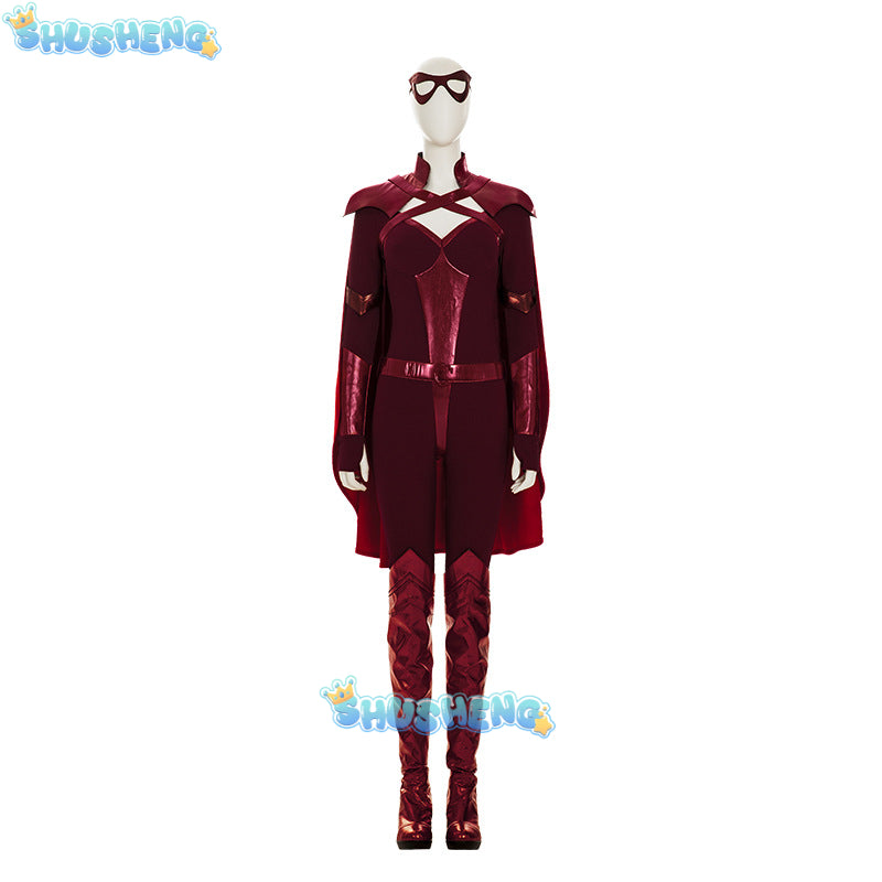 The Boys Crimson Countess Cosplay Costume Laurie Holden Sexy Red Jumpsuit Halloween Carnival Women Outfit Jumpsuit Cloak Boots