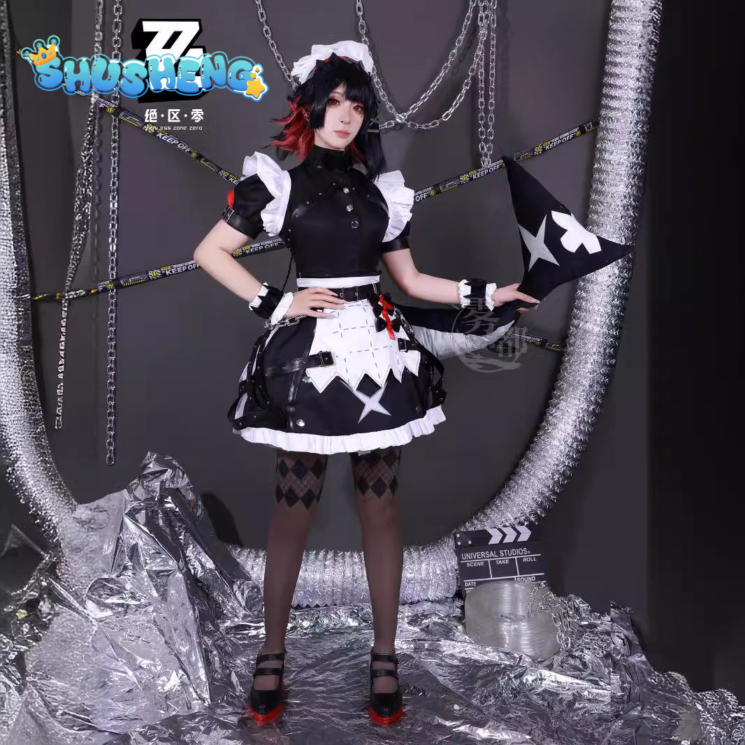 Zenless Zone Zero Ellen Joe Cosplay Costume Wig Maid Dress Uniform Earring Victoria Housekeeping New Halloween Party Women