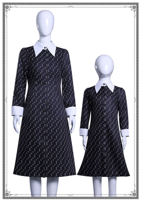 Wednesday Addams Halloween Costume Gothic Costume Wednesday Dress Black Dress White Collar Girls Halloween Costume Dusk Dress