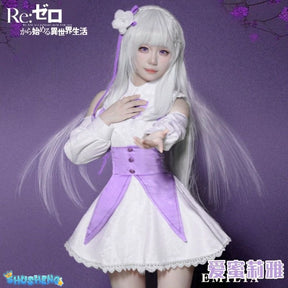 Anime Re:Zero Emilia Cosplay Costume Wigs Suit Coser Halloween Party Role Play Outfit Dress