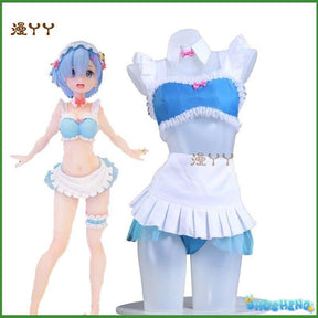 Anime Re:Life in A Different World From Zero Rem Cosplay Costume Wig Swimsuit Skirt Adult Woman Sexy Summer Sand Party Suit