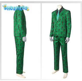 Men Riddler Cosplay Fantasy Movie Super Villain Costume Disguise Adult Boys Roleplay Fantasia Outfits Halloween Male Suits