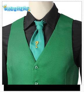 Men Riddler Cosplay Fantasy Movie Super Villain Costume Disguise Adult Boys Roleplay Fantasia Outfits Halloween Male Suits