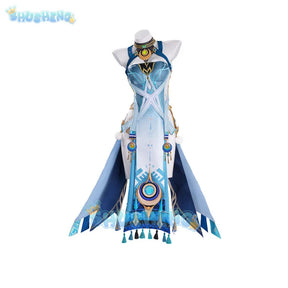 Genshin Impact Lauma Cosplay Costume Dress Uniform Headwear Earrings Frostmoon Scions Halloween Party for Women Girls