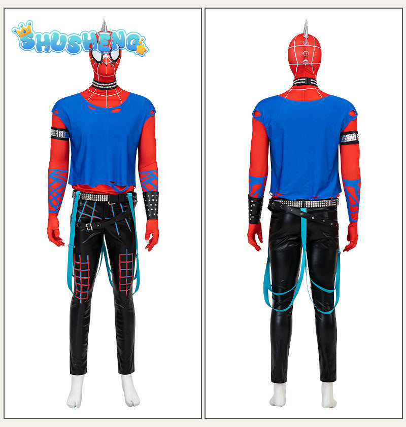 Spider Punk Men Cosplay Costume Hobie Brown Across The Spider-verse Superhero Jumpsuit Halloween Comic-con Props Bodysuit Gifts