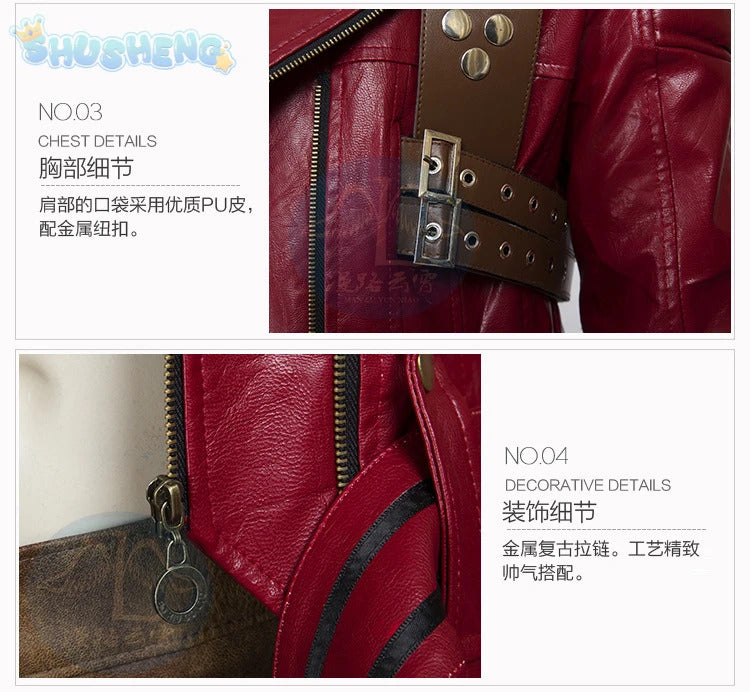 Game DMC 3 Dante Cosplay Costume Coat, gloves, waist bag, belt, Halloween party night red leather suitable uniform Dante Man set