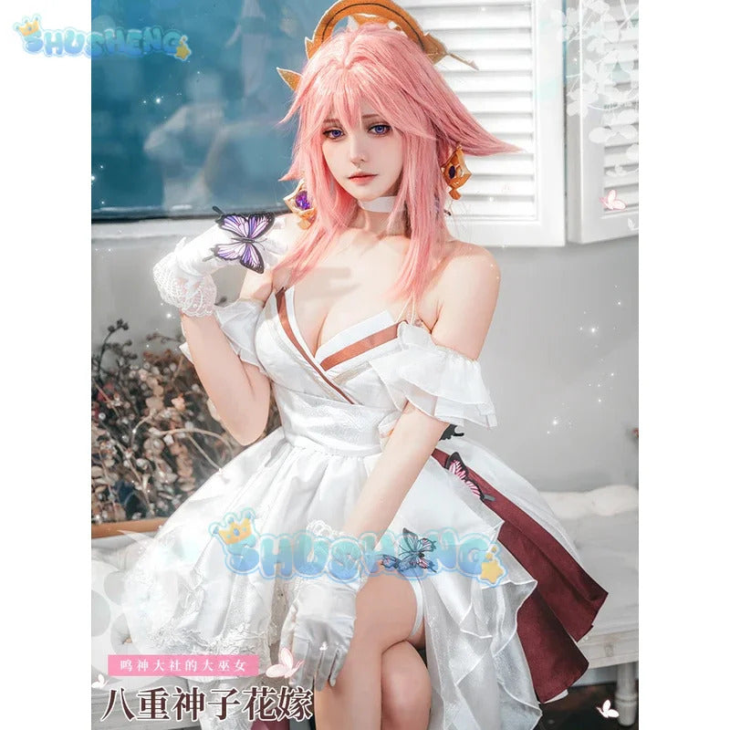 Genshin Impact Yae Miko Dress Flower Marriage Cosplay Costume Cos Game Anime Party Uniform Hallowen Play Role Clothes Clothing