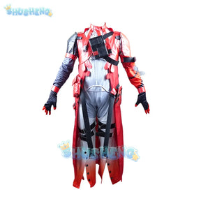 In stock Wuthering Waves Scar Cosplay Costume Wig Men Red Uniform Earrings Electro Congenital Resonator Cortex Halloween Party