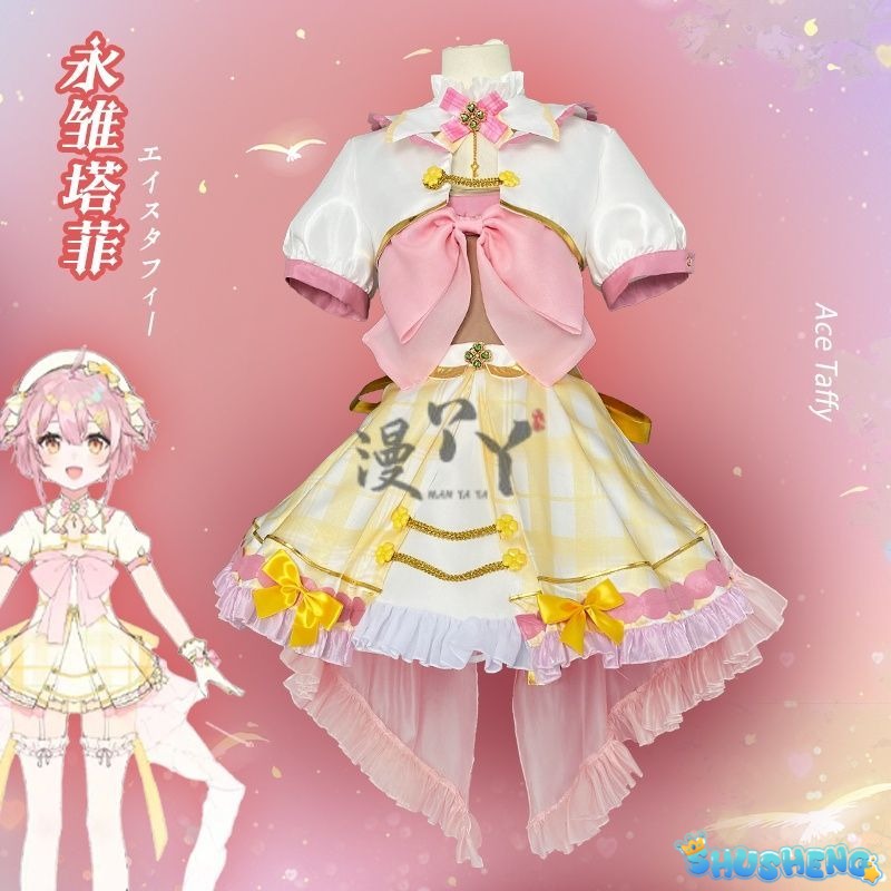 Virtual YouTuber Ace Taffy Cosplay Costume Dress Hat Bow Gloves Hairpin Shirt For Game Party Custom Made
