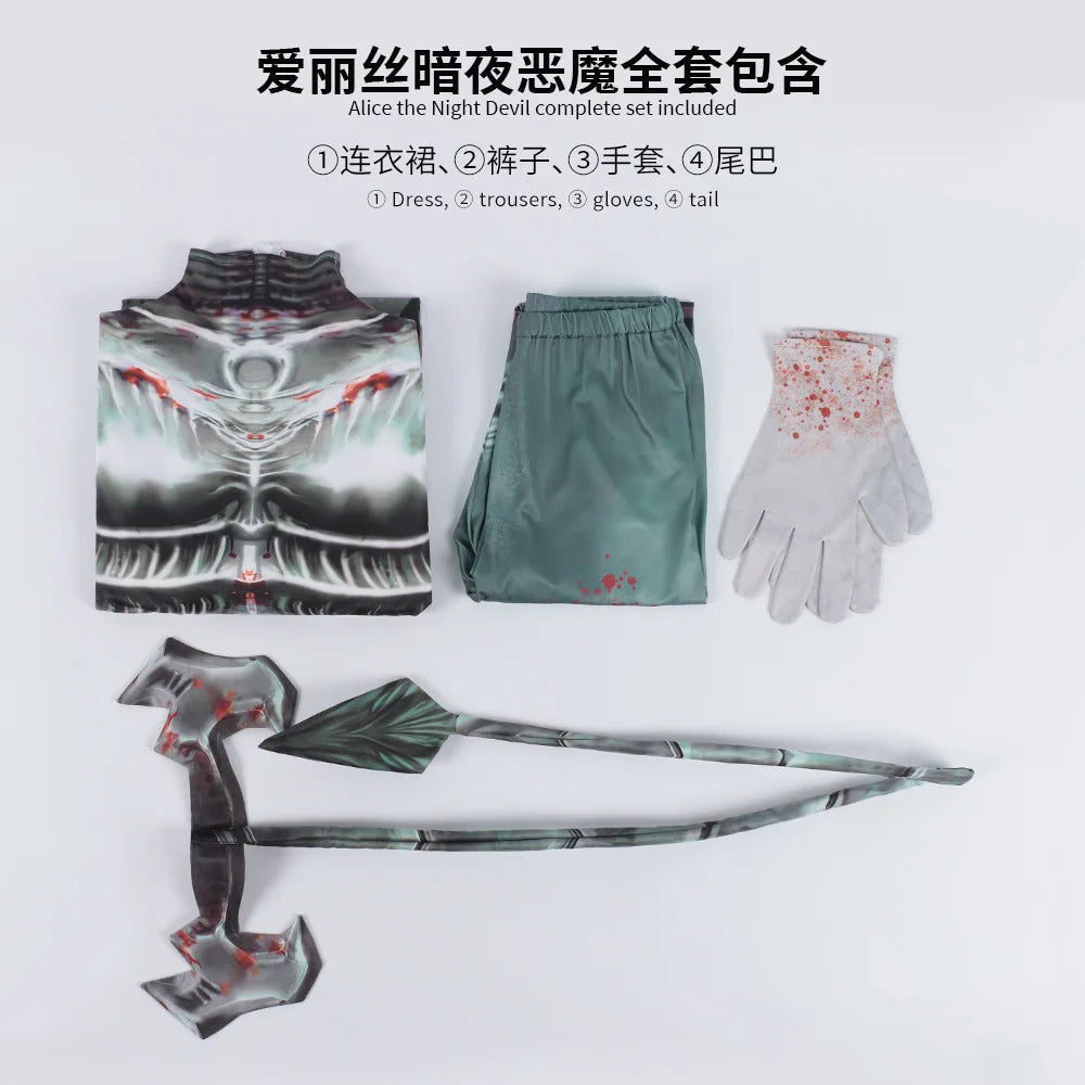 New Alice Cosplay Game Alice: Madness Returns Costume Dark Night Devil Tail Dress Gloves Pants Sexy Set Party Carnival Uniform