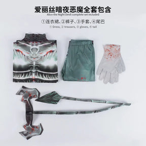 New Alice Cosplay Game Alice: Madness Returns Costume Dark Night Devil Tail Dress Gloves Pants Sexy Set Party Carnival Uniform