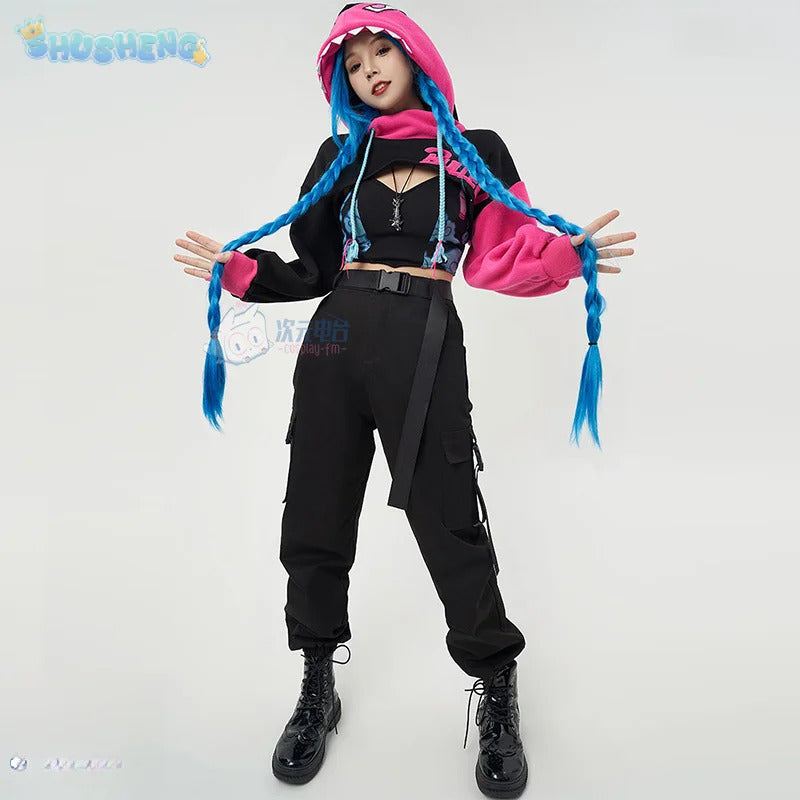 Jinx LOL Cosplay Arcane:League of Legends Costume Fashion warm hoodie pants accessory set party carnival men women casual outfit