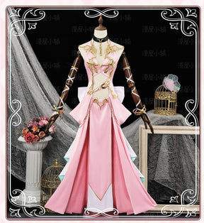 Miccostumes Women's Halloween C.C. Cosplay Costume Pink Dress Set with Head Flower Socks