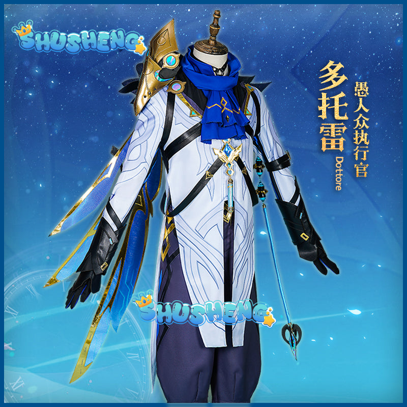 Game Genshin Impact II Dottore Costume The Doctor Cosplay Costume for Halloween Christmas Party Masquerade Anime Wig Shoes