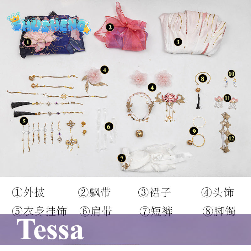 Tessa Cosplay Naraka Bladepoint Anime Women Fashion Ancient Dress Costume Role Play Clothing Halloween Party Suit New Arrival