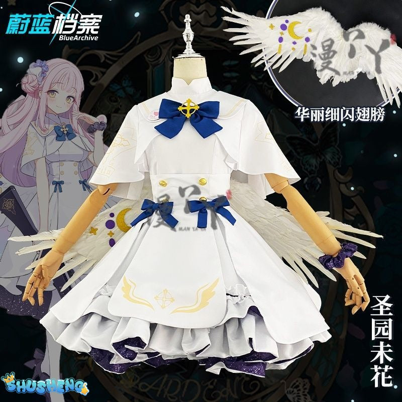 Blue Archive cosplay Misono Mika Cosplay Costumes  Princess Girl Wedding Satin Dress Shawl Headwear Suit Costume
