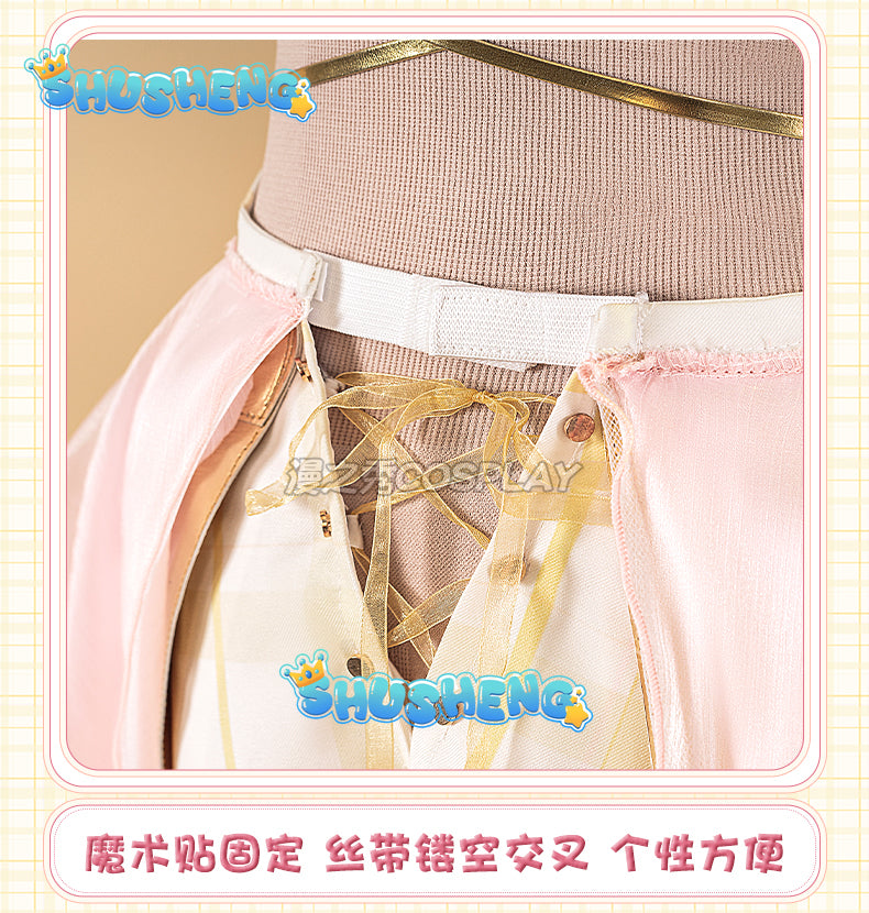 Cosplay Game VTuber Ace Taffy Cosplay Costume Wig YouTuber Ace Taffy Pink Dress Headwear Gloves Stockings Set Convention Event