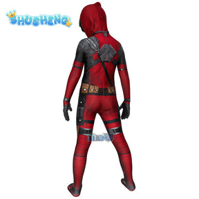 Anime Kids Adult Superhero Deadpool Cosplay Costumes Bodysuit Attached Mask Suits Halloween Party for Boy Girls