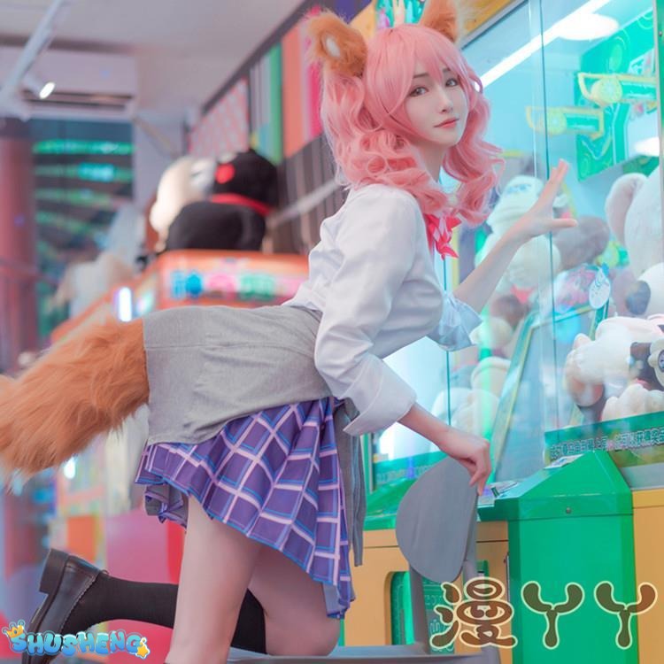 Game Fate Grand Order Fate Extella Tamamo No Mae School Uniform Cosplay Costume Wig