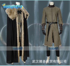 Thrones Cosplay Jon Snow Cosplay Costume Halloween Outfit Leather Long Coat Faux Fur Cloak Men Cape Custom size