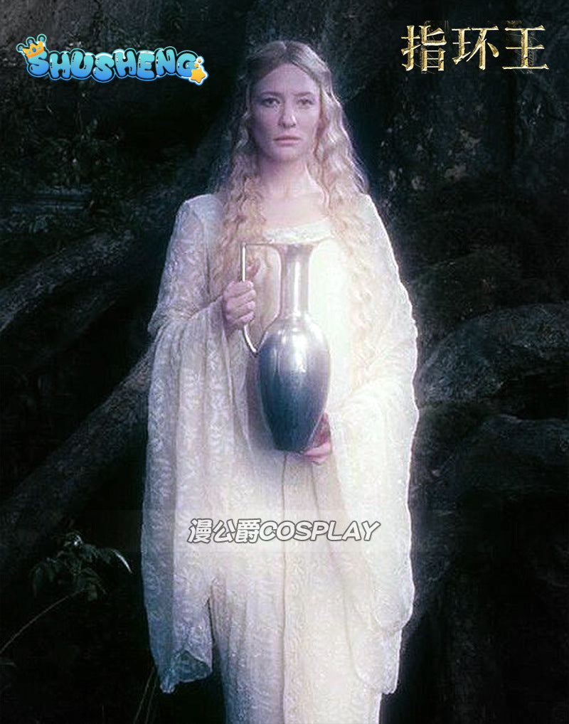 Movie Galadriel Cosplay Costume Women's White Dress Halloween Elf Cosplay Queen Outfit