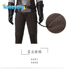 Game Witcher 3 Cosplay Costume Wild Hunt Geralt of Rivia Adult Man Hero Suit Leather Jacket Coat Halloween