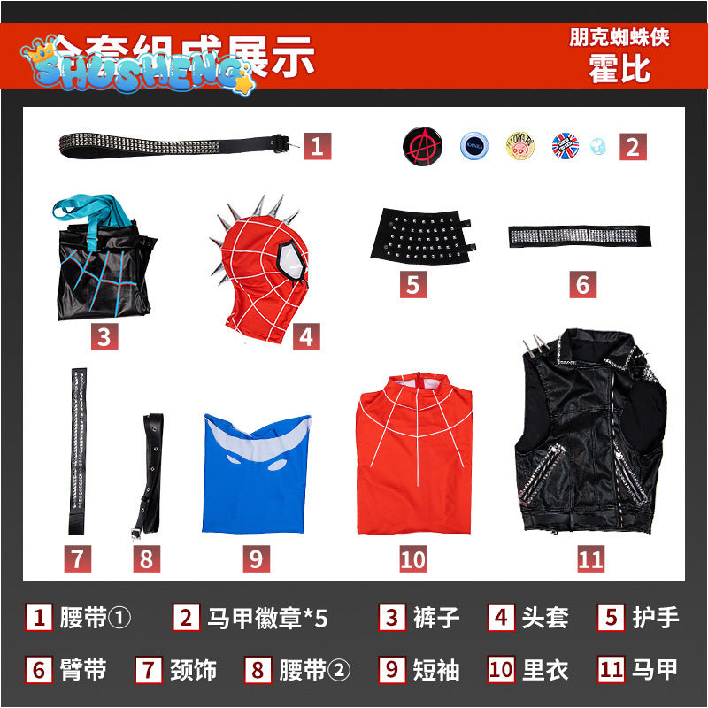 Spider Punk Men Cosplay Costume Hobie Brown Across The Spider-verse Superhero Jumpsuit Halloween Comic-con Props Bodysuit Gifts