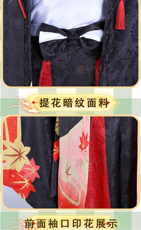 Anime Genshin Impact Inazuma Kaedehara Kazuha Five Kasen Cosplay Costume Woman Top + Horse Riding Hakama Kimono Set