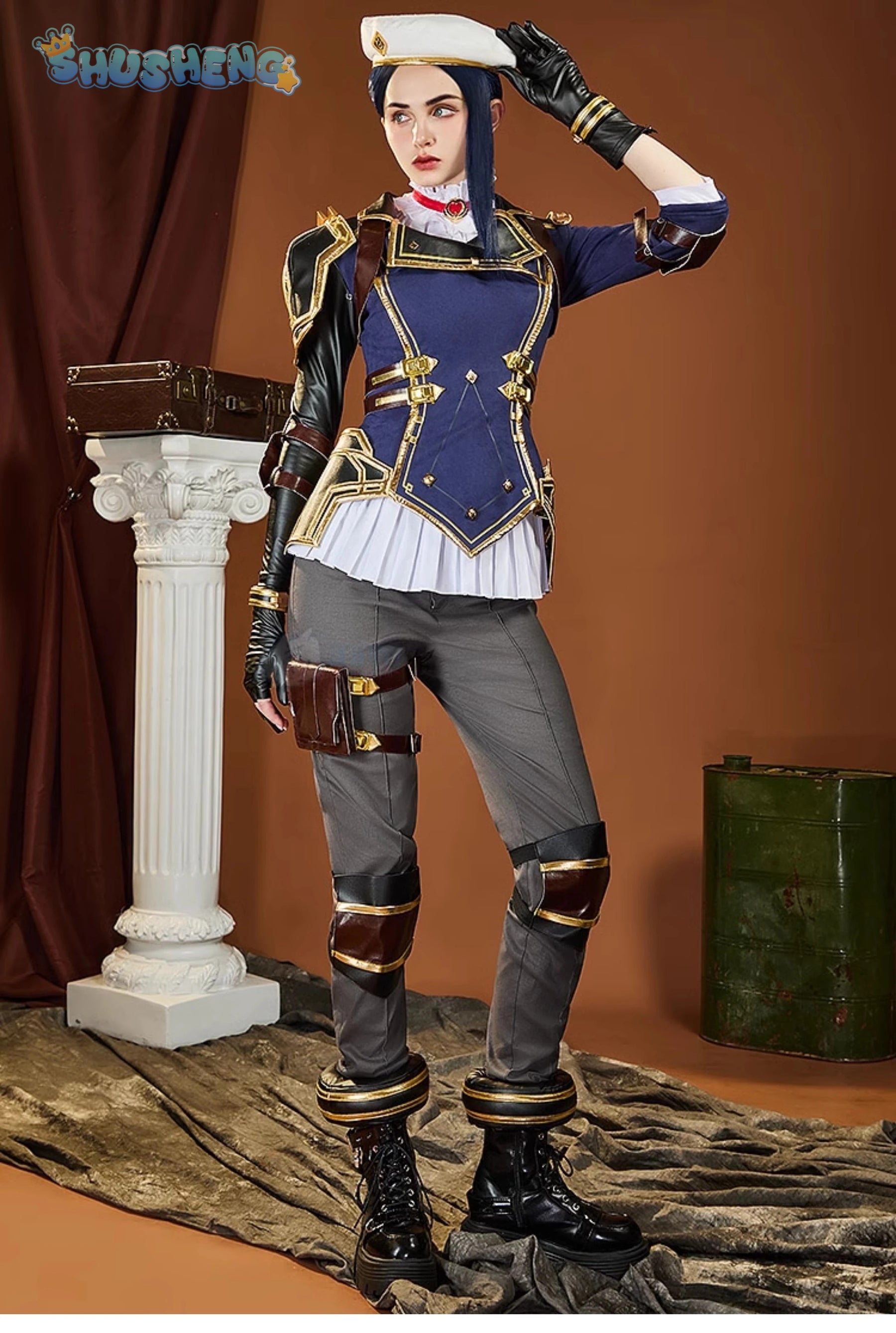 Caitlyn·Kiramman LOL Cosplay Arcane Season 2 costume Hat Shoulder Armor Gloves Leg Bag Set Party Carnival Handsome Woman Uniform