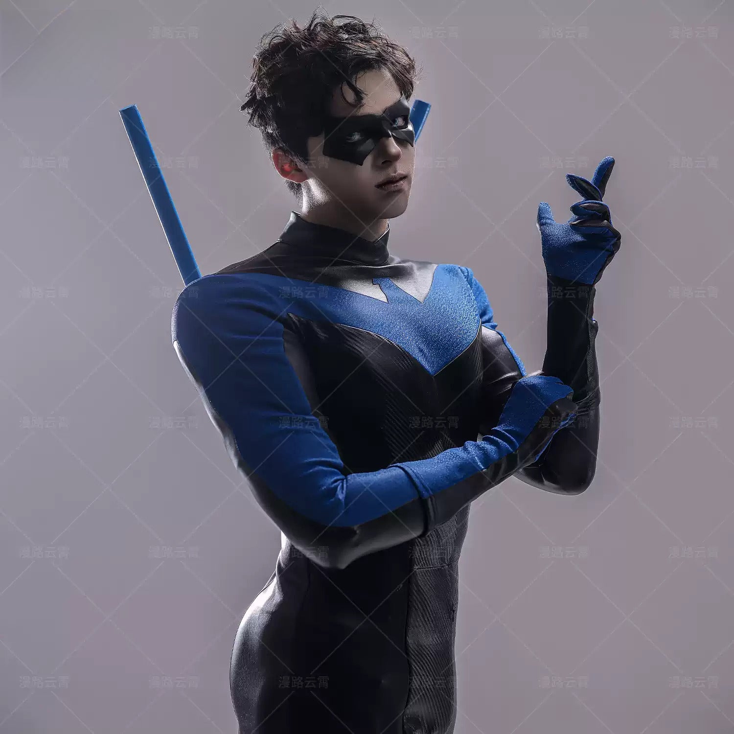 Shusheng-R Anime Nightwing Dick Grayson Cosplay Costume 3D Jumpsuit Halloween Suits Clothes Anime Outfits Men Uniform