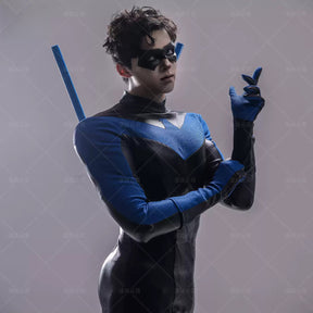 Shusheng-R Anime Nightwing Dick Grayson Cosplay Costume 3D Jumpsuit Halloween Suits Clothes Anime Outfits Men Uniform