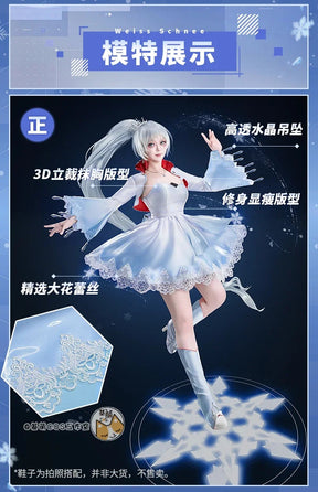 Shusheng-R RWBY Weiss Schnee Ice queen Cosplay Ruby Costume Coat strapless dress bag crown cummerbund set Halloween sweet Woman uniform