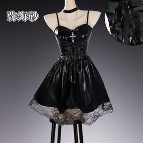 Anime Death Note Misa Amane Cosplay Costume Wig Imitation Leather Sexy Dress Necklace Lace Sleeves Stocking