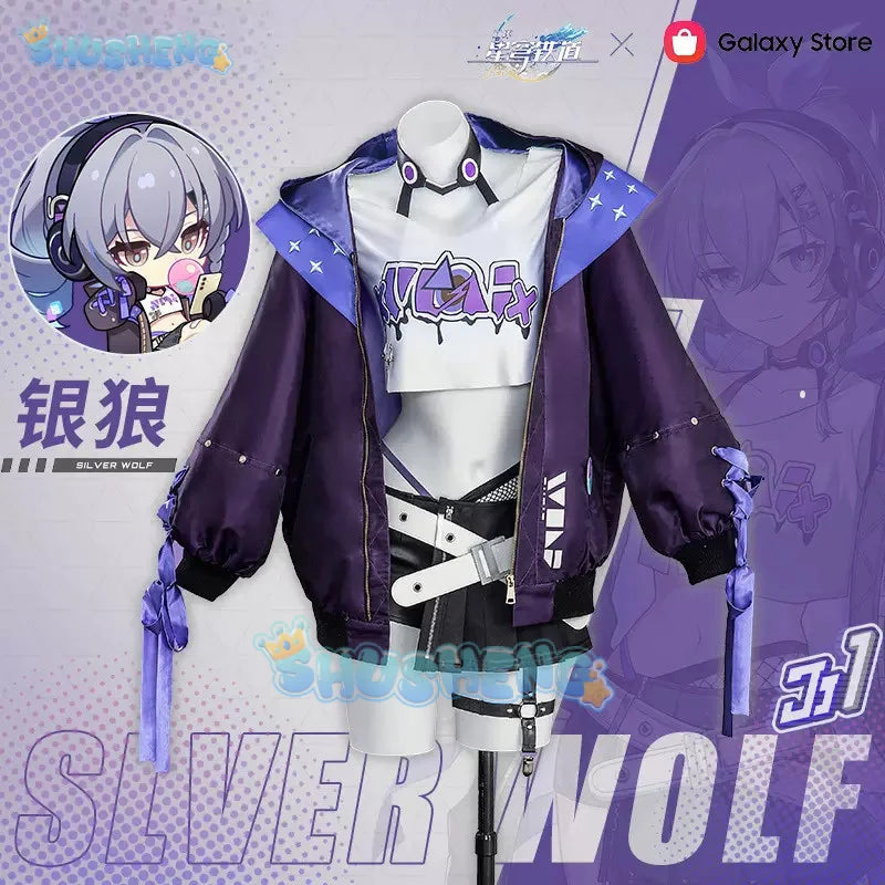 New Silver Wolf Cosplay Costume Honkai Star Rail Wig Game Uniform Headphones Props Stellaron Hunters Hacker Halloween for Women