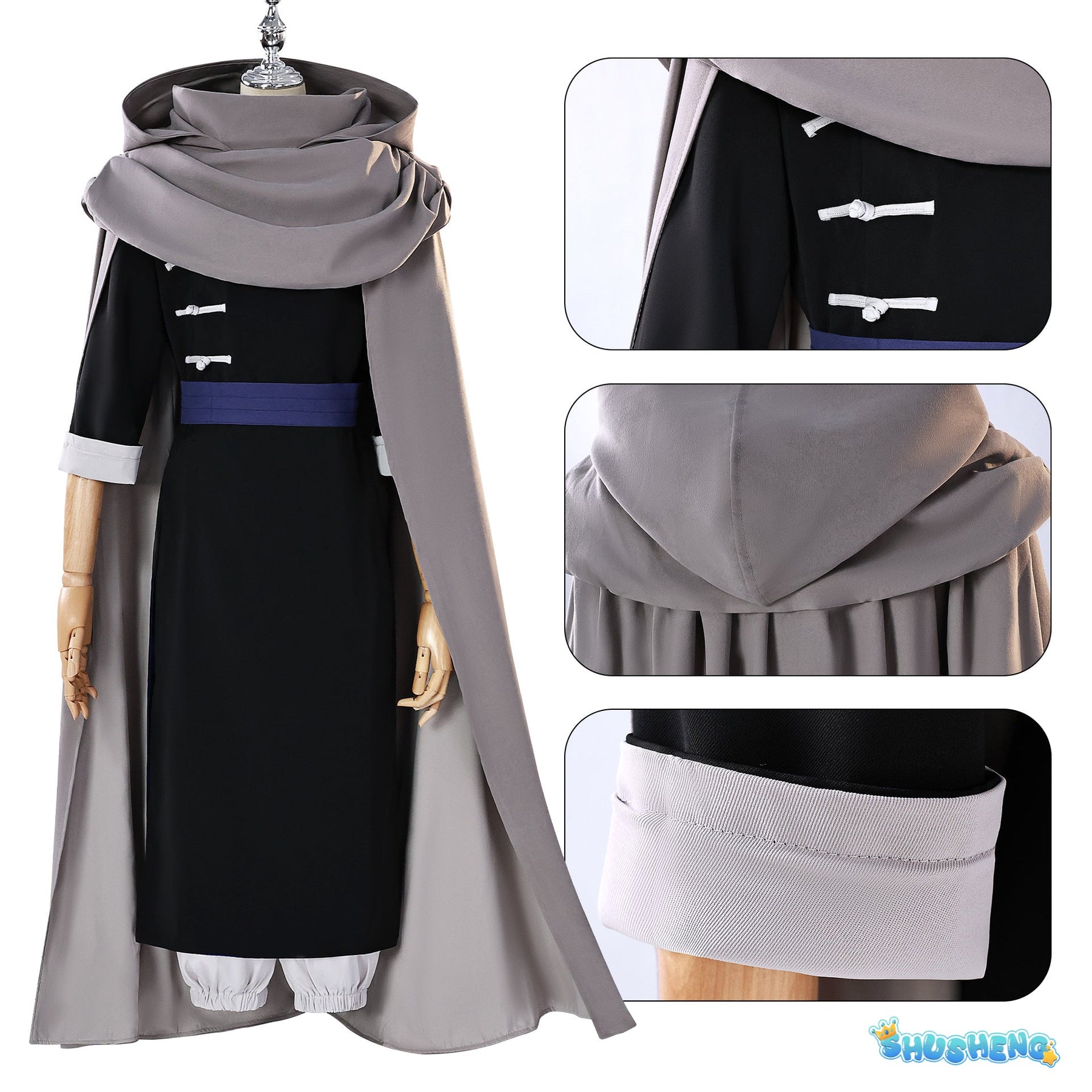 Kamui Anime GINTAMA Cosplay Costume Prop Braid  Grey Clock Pant Black Suit Men Women Halloween Party Roleplay Customized