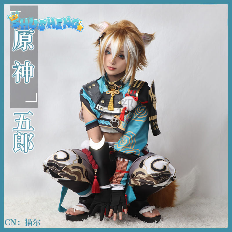 Game Genshin Impact Gorou Cosplay Costume Blue Fox Costumes Halloween Pants Ears Party Cloth