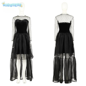Lisa Cosplay Frankenstein Neighbor Woman Costume Halloween Carnival Gothic Sexy Women's Black Dress Coat Accessory uniform Set