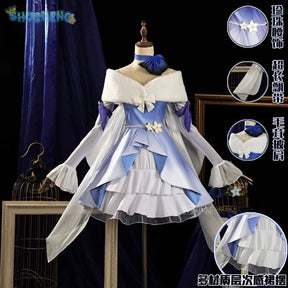 Shusheng-N Game Genshin Impact Keqing Cosplay Costume Halloween Carnival Sweet Lolita Dress Props Wig Accessories Women's New Keqing Set