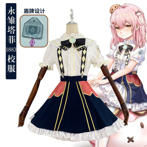 Anime Virtual YouTuber Ace Taffy Cosplay Costume VTuber British Style School Uniform Shirt Strap Dress Wig Woman Cute Party Suit