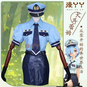 Anime Re:Life In A Different World From Zero Rem Cosplay Costume Wig Sexy Lady Police Officer Hat Uniform for Halloween Party