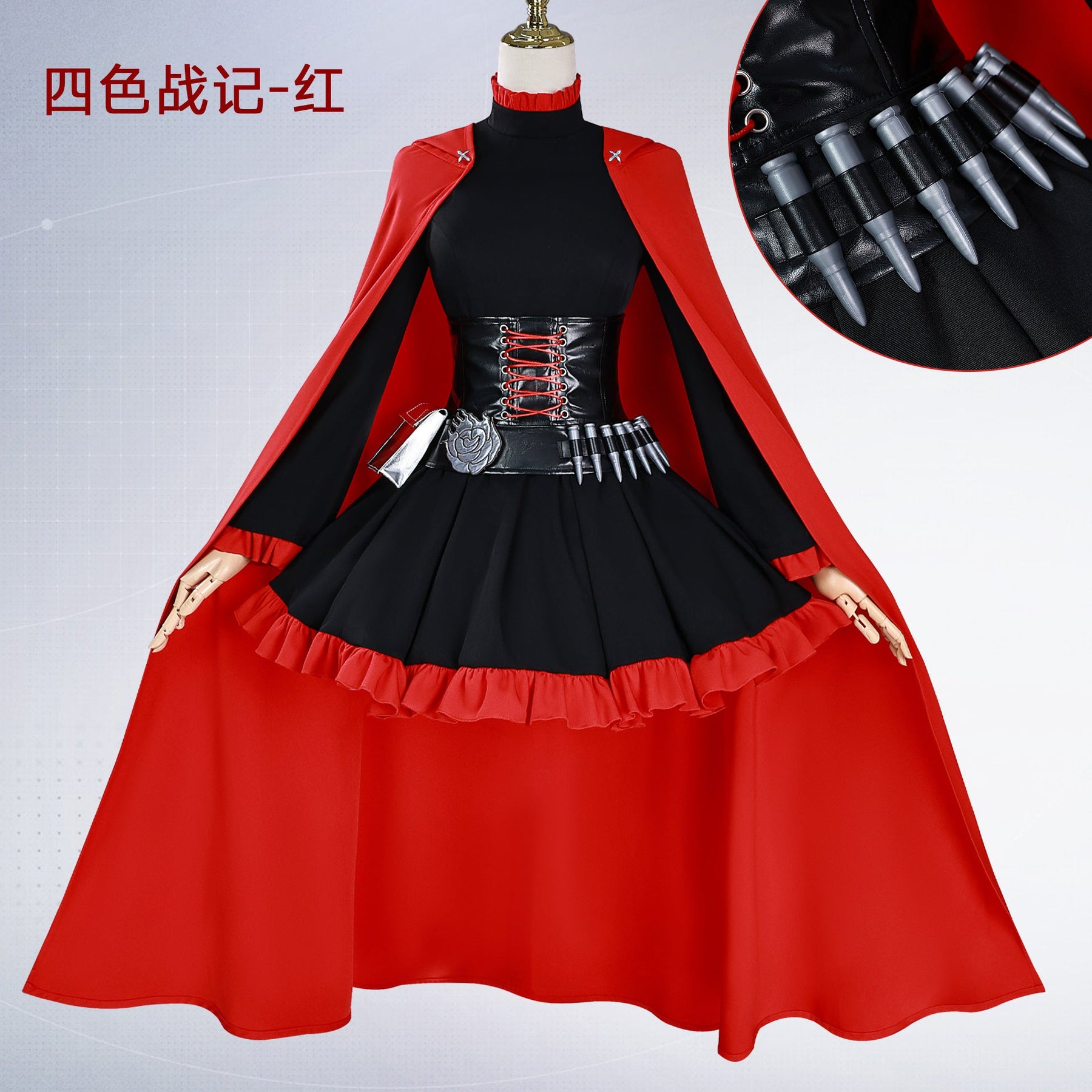 Anime RWBY Cosplay Ruby Rose Red Cape Battle Dress Rose Punk Belt Goth Black Red Lolita Y2K Uniform Halloween Party Customized